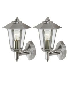 Set of 2 Grosvenor - Stainless Steel Clear Glass IP44 Outdoor Wall Lights