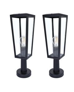 Set of 2 Pine - Black Clear Glass IP44 Outdoor Post Lights
