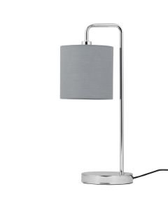 Chrome Arched Table Lamp with Grey Cotton Shade