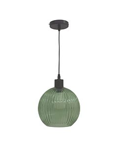 Betchley - Green Ribbed Glass Globe with Black Pendant Fitting