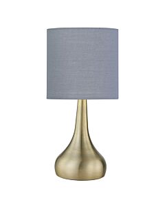 Romana - Antique Brass Touch Operated Table Lamp with Grey Cotton Shade