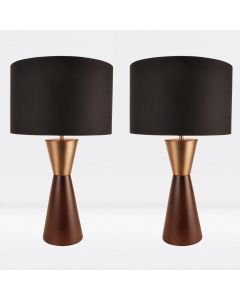 Set of 2 Dark Wood with Satin Copper Detail Table Lamps