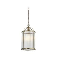 Endon Lighting - Lambeth Ribbed - 106710 - Antique Brass Clear Ribbed Glass Ceiling Pendant Light