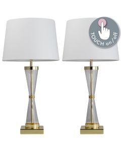 Set of 2 Gold Touch Lamps with White Cotton Shades