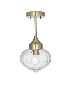 Endon Lighting - Addington - 97684 - Antique Brass Clear Ribbed Glass Flush Ceiling Light