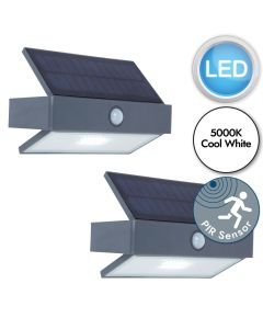 Set of 2 Arrow - LED Grey Clear Glass IP44 Solar Outdoor Sensor Wall Lights