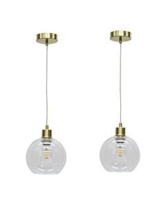 Set of 2 Barnum - Clear Glass Globe with Satin Brass Pendant Fittings