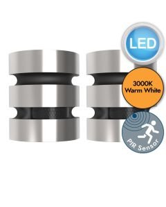 Set of 2 Maya - LED Stainless Steel Frosted Glass IP44 Outdoor Sensor Wall Lights