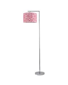 Chrome Angled Floor Lamp with Pink Leopard Print Shade
