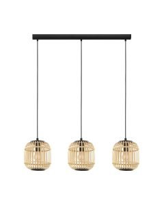 Eglo Lighting - Bordesley - 43217 - Black Natural Wood 3 Light Bar Ceiling Pendant Light
