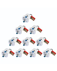 Set of 10 - Chrome Fire Rated Tilt Recessed Ceiling Downlights with Warm White LED Bulb