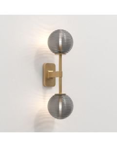 Astro Lighting - Tacoma Twin 1429008 & 5036005 - IP44 Antique Brass Wall Light with Smoked Ribbed Glass Shades