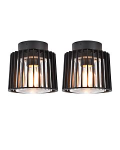 Set of 2 Shyne - Black Clear Glass IP54 Outdoor Ceiling Flush Lights