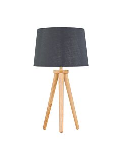 Voyage - Light Oak Table Lamp Bedside Light with Grey & Silver Shade