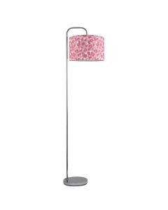Chrome Arched Floor Lamp with Pink Leopard Print Shade