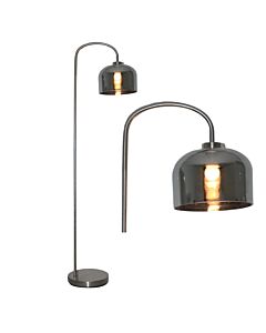 Francine - Satin Nickel Arched Floor Lamp with Smoke Glass Shade