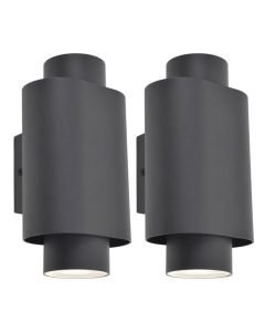 Set of 2 Cypres - Dark Grey Clear Glass 2 Light Outdoor Wall Washer Lights