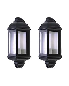 Set of 2 Parkins - Black Outdoor Half Lantern Wall Lights