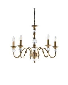 Interiors 1900 - Polina - LX124P5B - Antique Brass Clear Crystal Glass 5 Light Chandelier