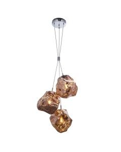 Endon Lighting - Rock - 97659 - Chrome Copper Glass 3 Light Ceiling Pendant Light