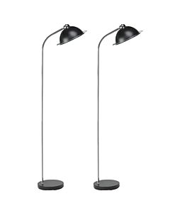 Set of 2 Bauhaus - Black Dome Floor Lamp with Chrome Detail