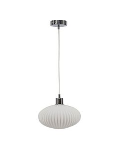 Baton - White Ribbed Oval Glass with Chrome Pendant Fitting