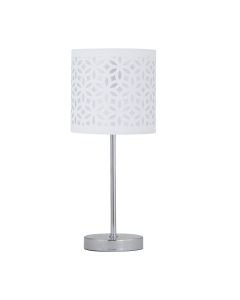 Chrome Stick Table Lamp with White Laser Cut Shade