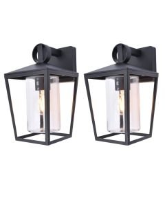 Set of 2 West - Black Clear Glass IP44 Outdoor Wall Lights
