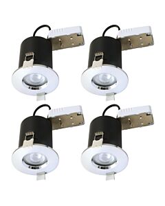 Set of 4 Fire Rated Downlights - Chrome Fixed Recessed Downlight