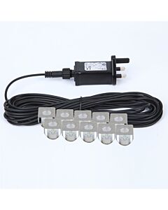 Set of 10 - 30mm Square Stainless Steel IP67 Blue LED Plinth Decking Kit