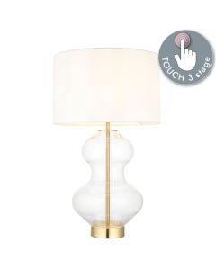Carson - Satin Brass Clear Glass Vintage White Touch Table Lamp With Shade