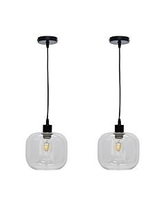 Set of 2 Bletch - Clear Glass with Black Pendant Fittings
