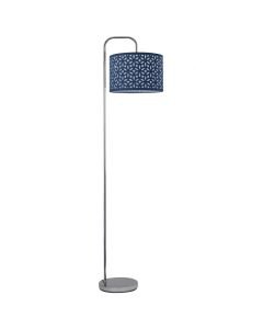 Chrome Arched Floor Lamp with Navy Blue Laser Cut Shade