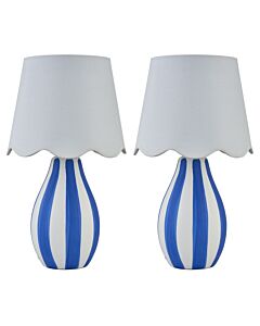 Set of 2 Connie - Blue and White Stripe Ceramic Table Lamps