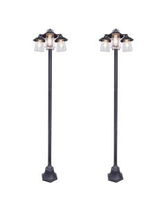 Set of 2 Cate - Rustic Black Clear Glass 2 Light IP44 Outdoor Lamp Posts