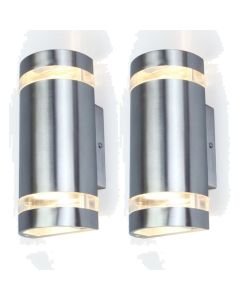 Set of 2 Focus - Stainless Steel Clear Glass 2 Light IP44 Outdoor Wall Washer Lights