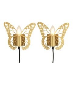 Set of 2 Vivi - Gold Butterfly Plug In Wall Lights