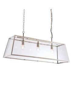 Endon Lighting - Hurst - 76227 - Nickel Clear Glass 3 Light Bar Ceiling Pendant Light