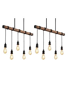 Set Foxton - Wood 5 Light Hanging Bar Pendant