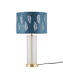 Aura - Satin Brass Table Lamp with Teal Fern Cut Out Silver Shade
