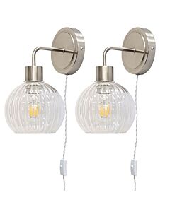 Set of 2 Toby - Satin Nickel Plug in Wall Lights