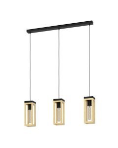 Eglo Lighting - Nafferton - 43744 - Black Wood 3 Light Bar Ceiling Pendant Light