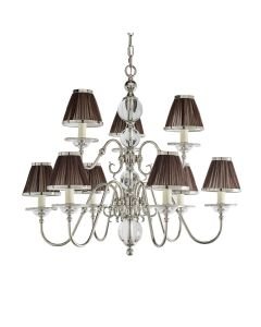 Interiors 1900 - Tilburg - 63717 - Nickel Clear Crystal Glass Chocolate Pleated 9 Light Chandelier