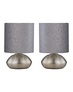 Set of 2 Jenson - Brushed Chrome Touch Table Lamps Glitter Shade