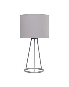 Tripod - Silver Tripod Table Lamp with Ring Detail and Grey Fabric Shade