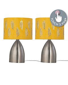 Set of 2 Valentina - Brushed Chrome Touch Lamps with Ochre Fern Shades