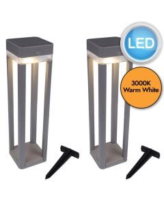 Set of 2 Table Cube - LED Silver Clear IP44 Solar Outdoor Portable Lamps