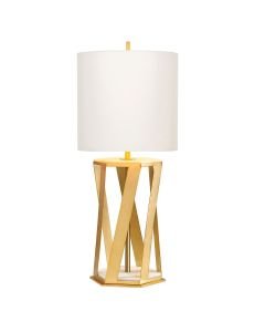 Elstead Lighting - Apollo - APOLLO-TL-WHT - Brushed Brass White Marble Table Lamp With Shade