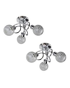 Set of 2 Cafe - Chrome with Striped Glass 3 Light Flush Ceiling Lights