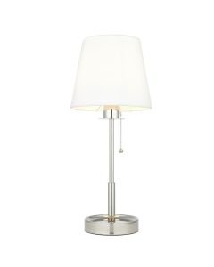 Nolan - Nickel Vintage White Pull Cord Table Lamp With Shade